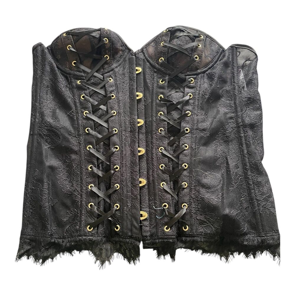 Adore Me Axelle Contour Corset/Bustier Lace Up Black Lace Sexy Goth Boudoir L